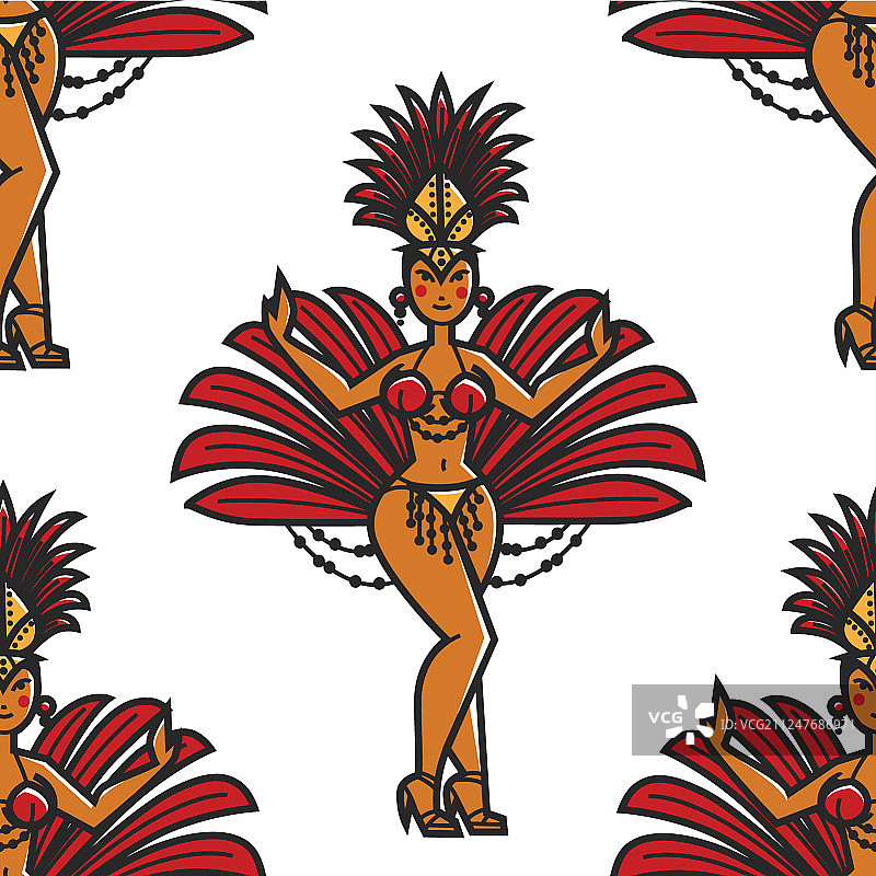 里约热内卢狂欢节比基尼羽毛女郎无缝背景图片素材
