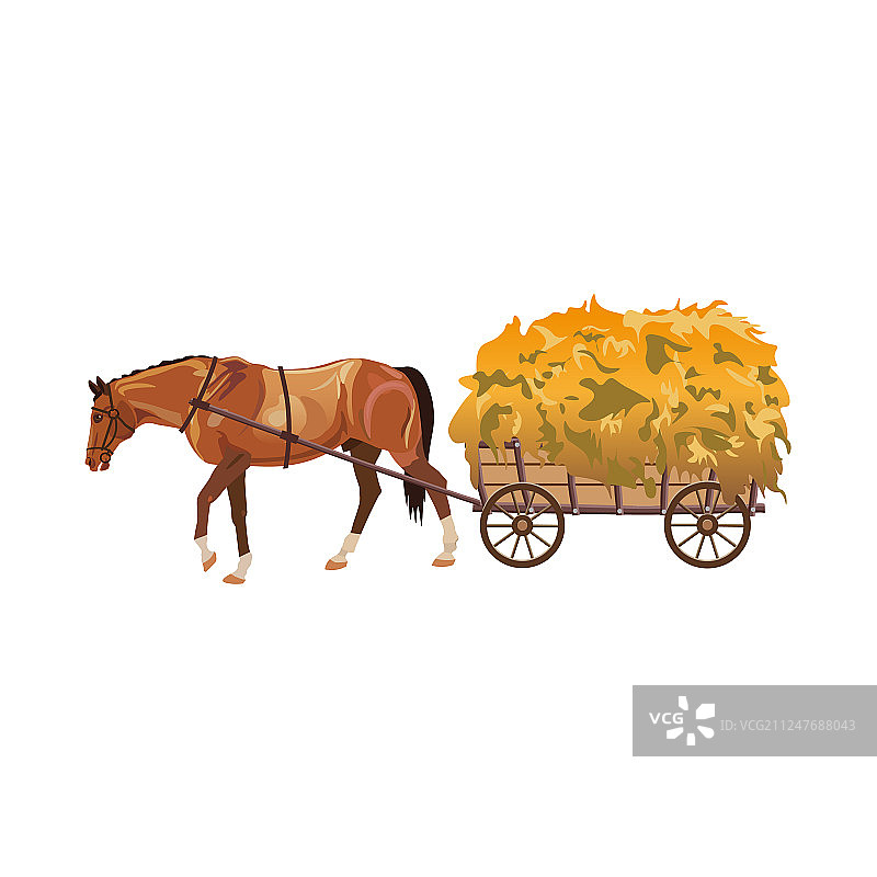 马拉着满载干草的马车图片素材