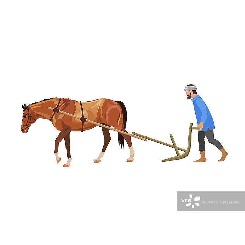 农民用马犁地图片素材