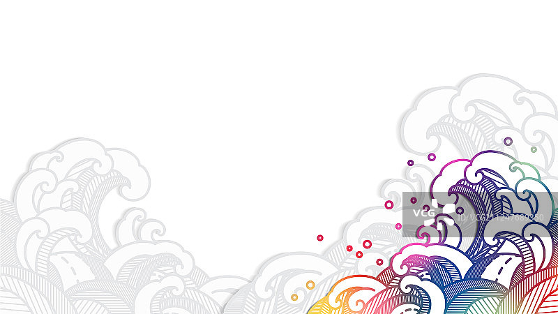 剪纸风格的彩色东方水波图片素材