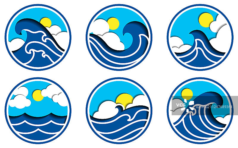 剪纸风格海洋图标合集图片素材