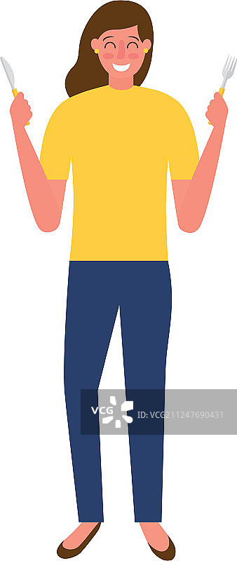 拿着叉子和刀的女人图片素材