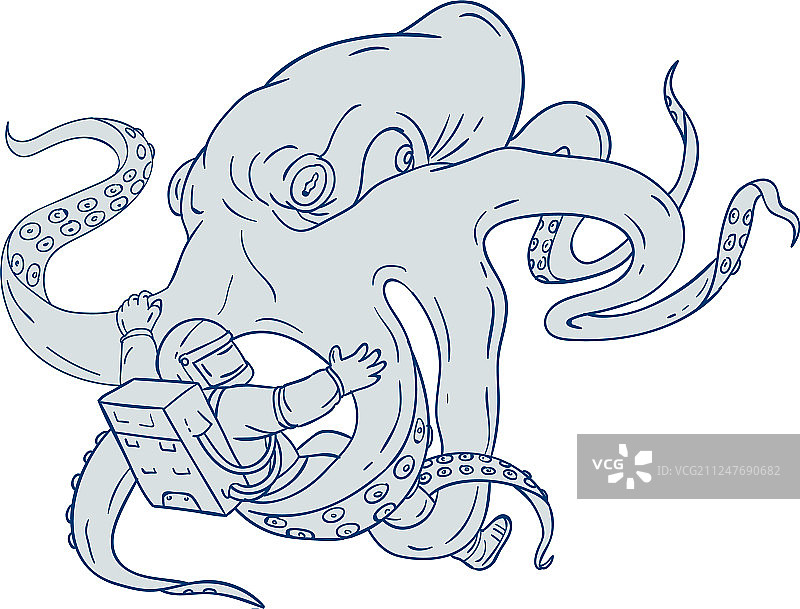 巨型章鱼大战宇航员绘画图片素材