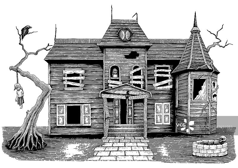 手绘复古幽灵鬼屋图片素材