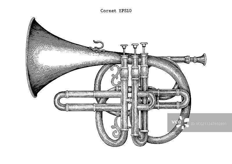 复古风格短号手绘雕刻图片素材