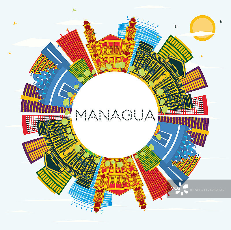 马那瓜尼加拉瓜彩色建筑天际线图片素材