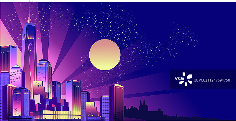 夜晚霓虹城市图片素材