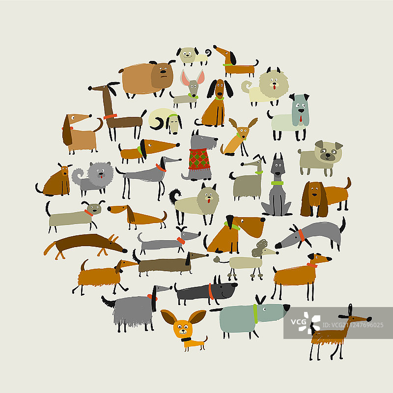 为您的设计提供的可爱狗狗集合草图图片素材