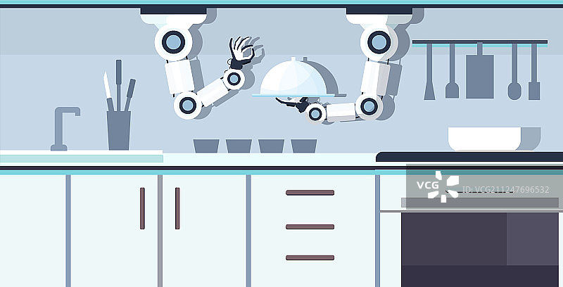 聪明的厨师机器人手持托盘图片素材