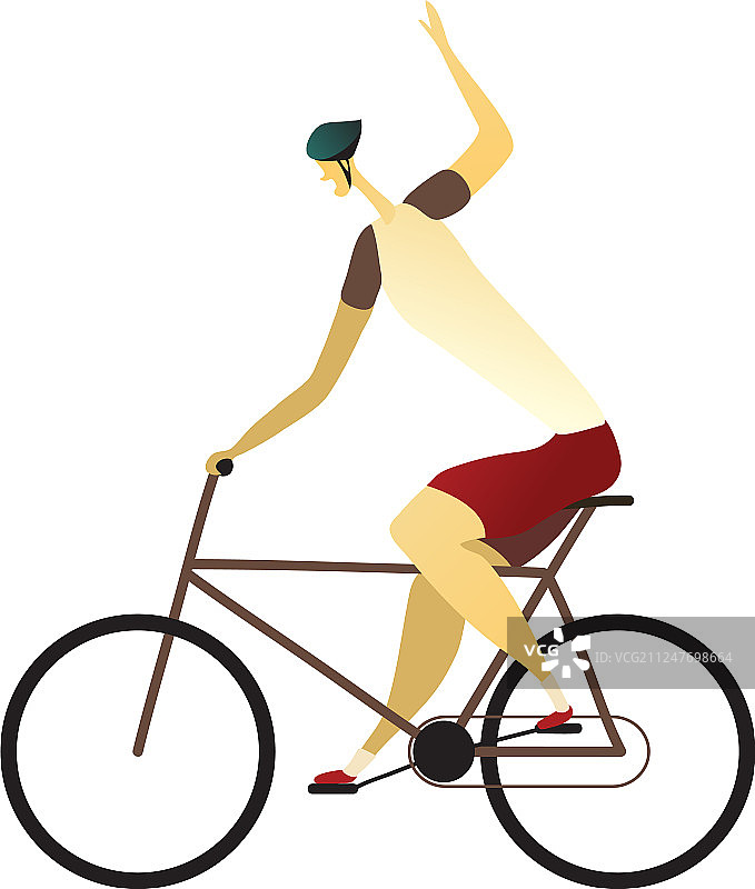 男子骑自行车并举起右手图片素材