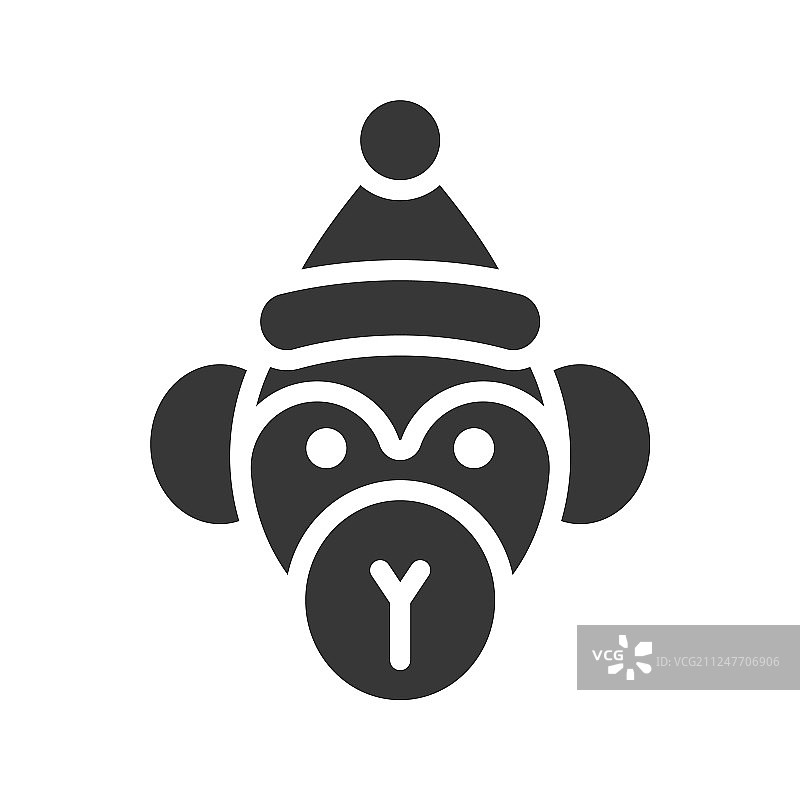 戴圣诞帽的猴子剪影图标设计图片素材