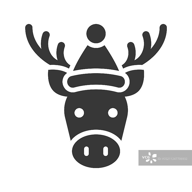 戴圣诞帽的驼鹿轮廓图标设计图片素材