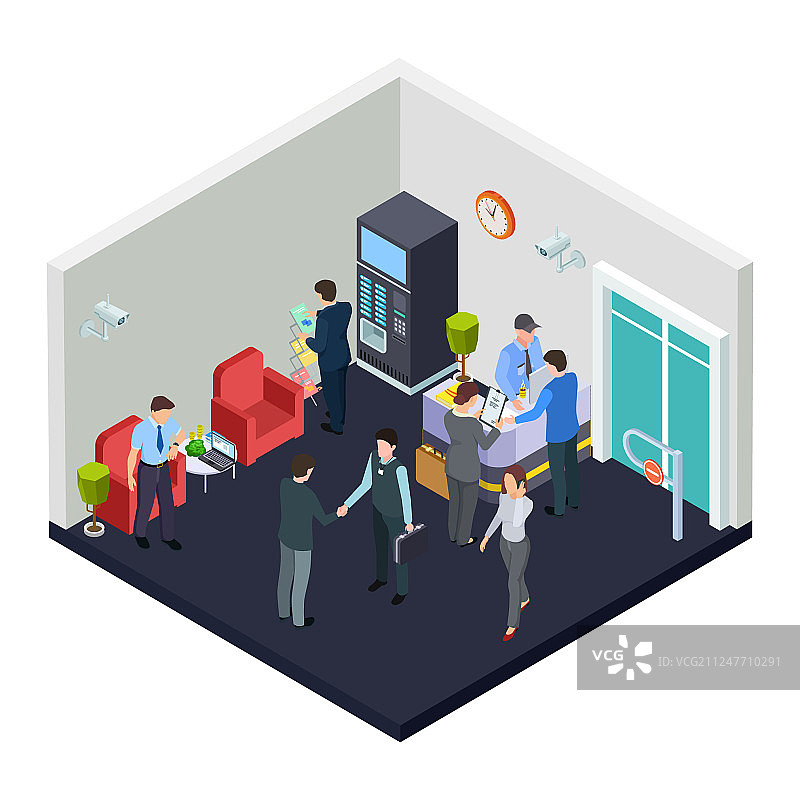 2.5D带保安的办公室大厅图片素材