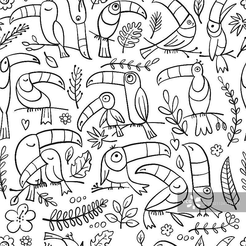 热带巨嘴鸟无缝图案图片素材