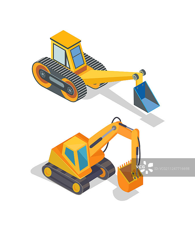 挖掘机和推土机工业机械图标图片素材