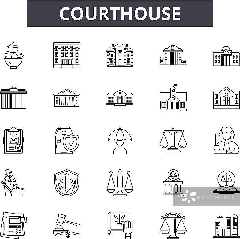 法院线性图标符号集图片素材