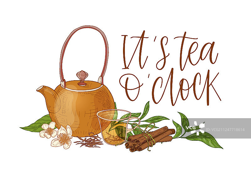 带透明玻璃茶壶的优雅构图图片素材