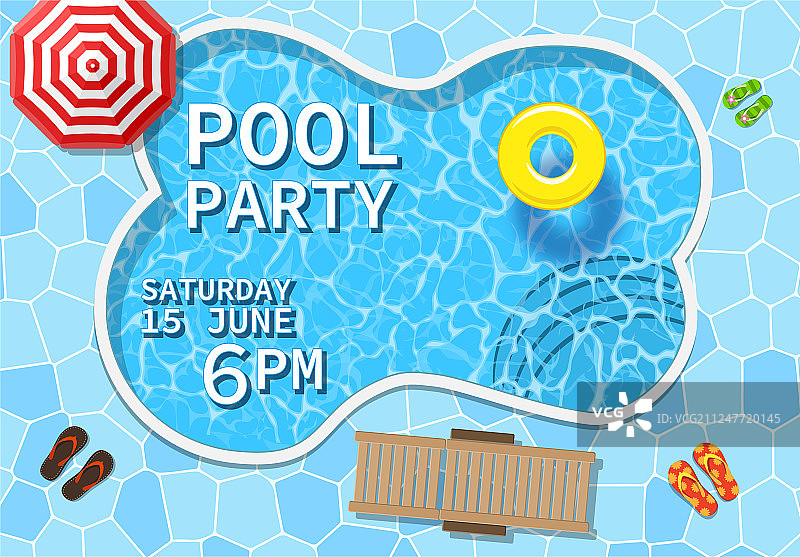 带有俯视泳池的泳池派对邀请函图片素材
