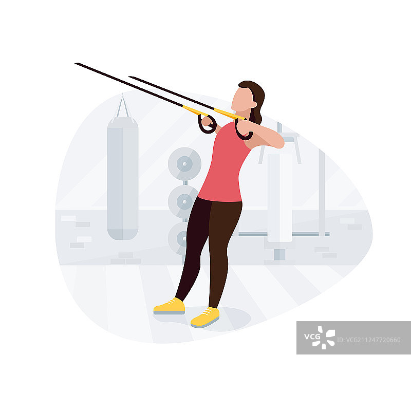 在TRX上进行自重锻炼的健身女人图片素材