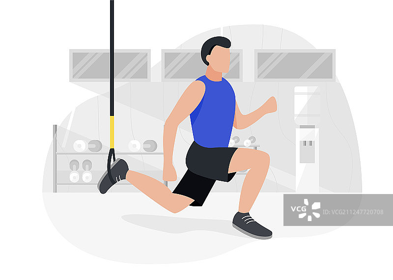 在TRX上进行自重训练的健壮男人图片素材