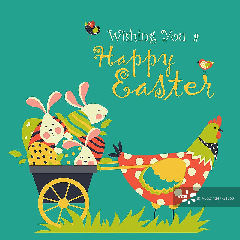 小兔子、小鸡和复活节彩蛋图片素材