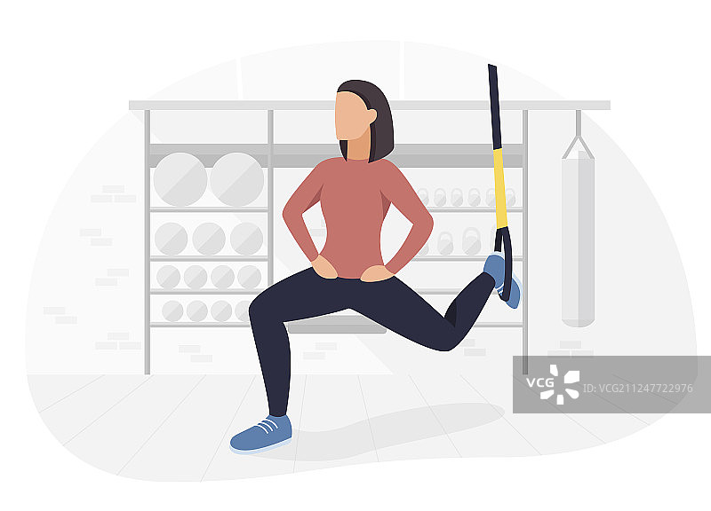 在TRX上进行自重锻炼的健身女人图片素材