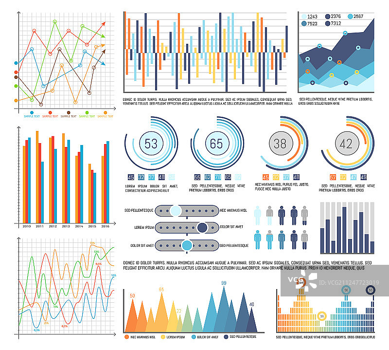 带分段和流程图的饼图图片素材