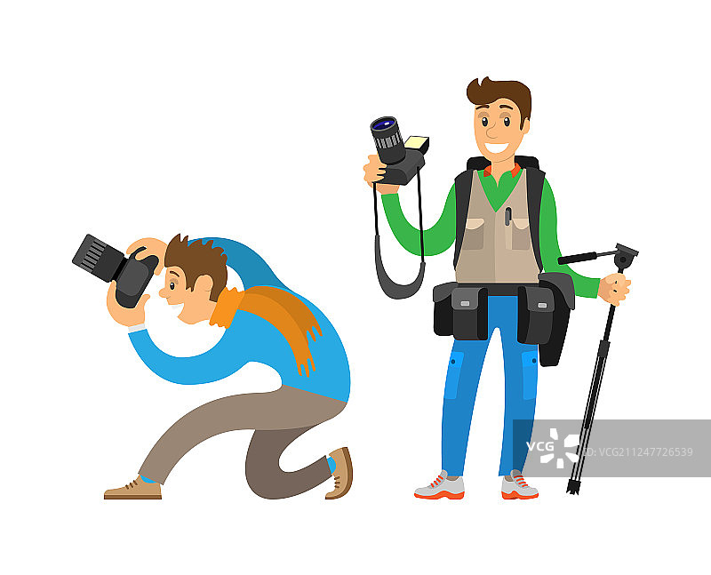 摄影师与照相机和三脚架套装图片素材