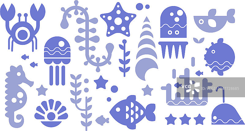 海洋生物蓝色图标，海洋生物图案图片素材
