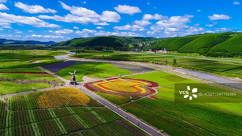 航拍牡丹江穆棱花海图片素材