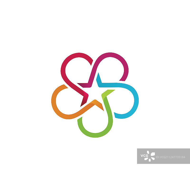 彩色星星花朵标志线条轮廓图标图片素材