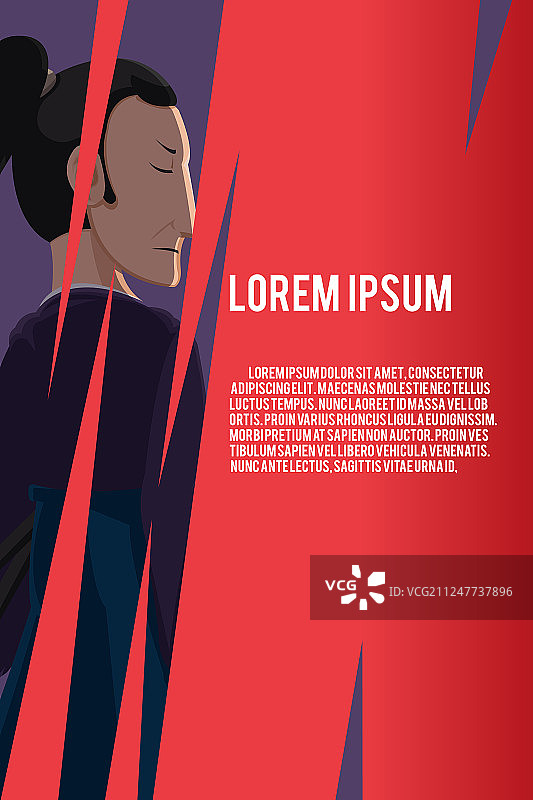 红色背景下的日本武士图片素材