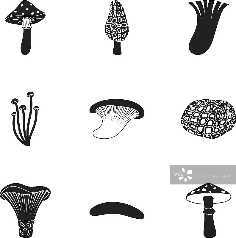 黑色风格的大型蘑菇图标合集图片素材