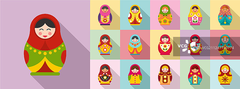 套娃图标集扁平风格图片素材