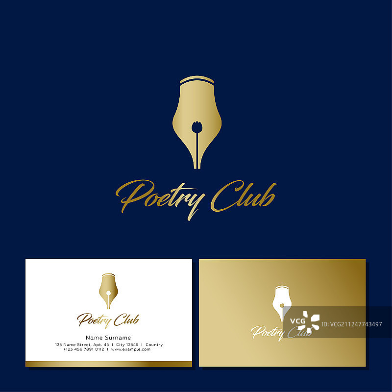 诗歌俱乐部标志金色钢笔郁金香图片素材