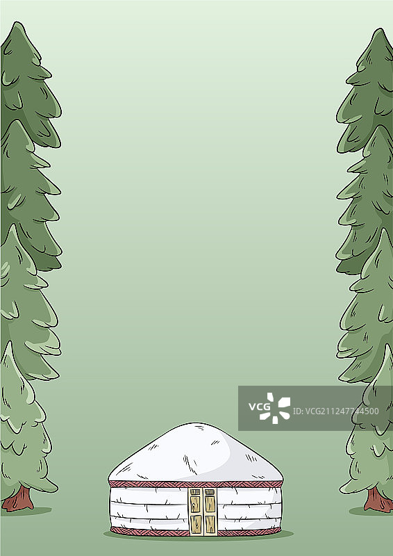 A4信纸模板设计与蒙古包和绿色元素图片素材