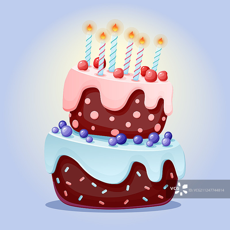 可爱卡通节日巧克力蛋糕带蜡烛图片素材