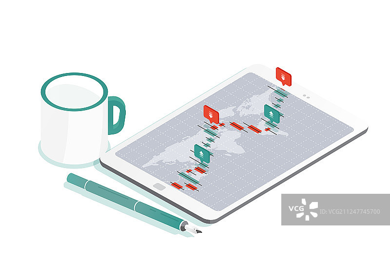 平板电脑与世界装饰组合图片素材