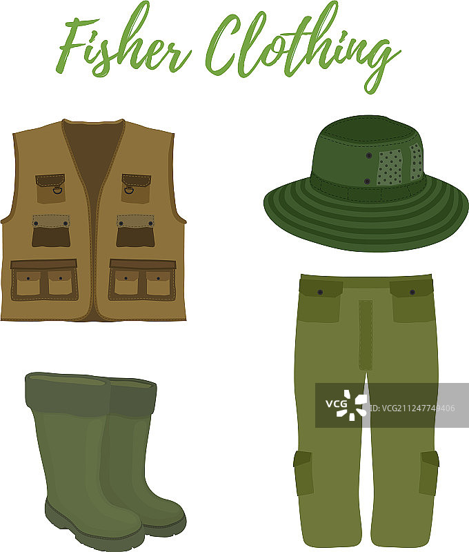 卡通风钓鱼狩猎服装图片素材