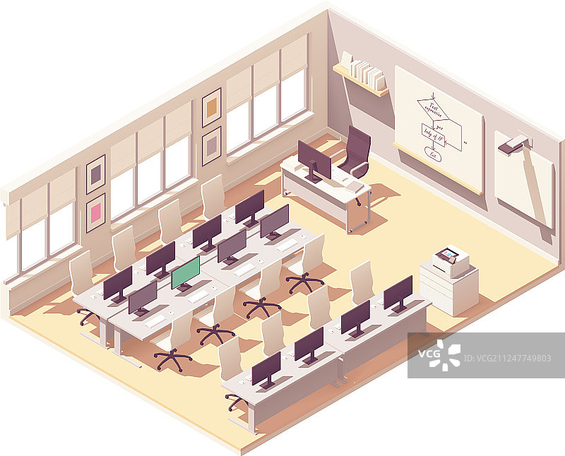 2.5D电脑实验室教室图片素材