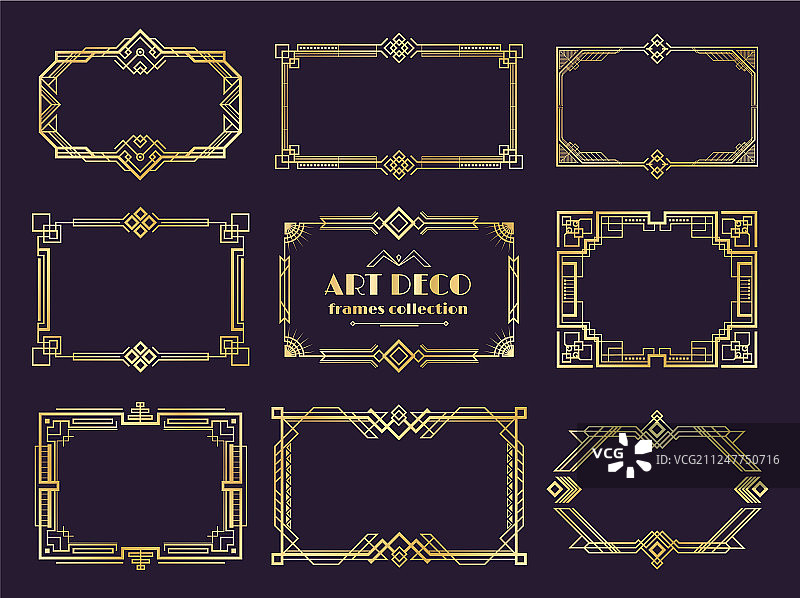 装饰艺术风格金色边框1920年代新艺术框架图片素材