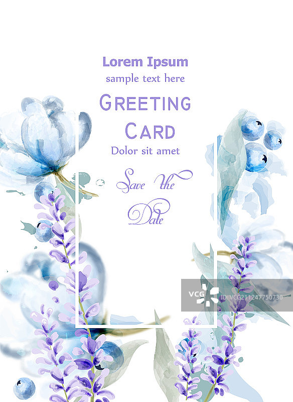 精致的薰衣草花卉水彩卡片图片素材