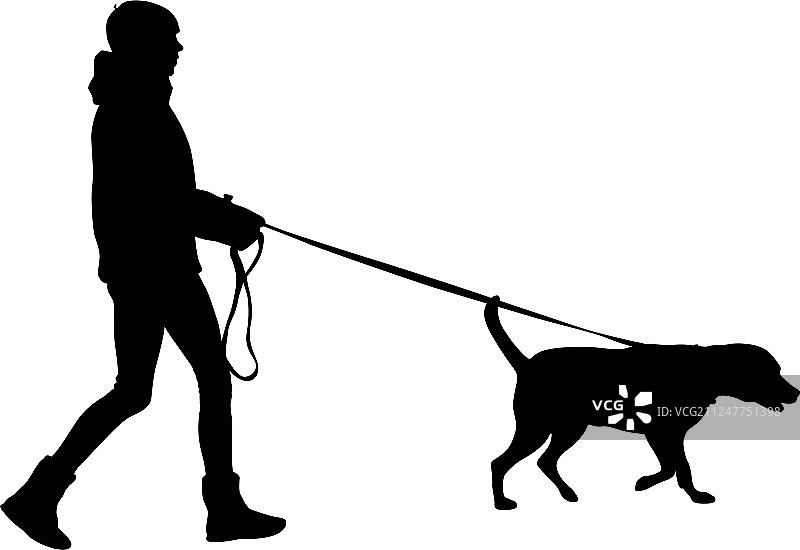 白色背景上的女人和小狗轮廓图片素材