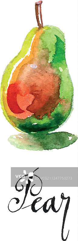 水彩红绿色梨图片素材