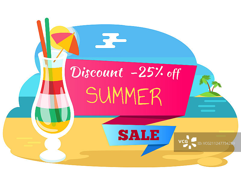 夏季促销25%折扣鸡尾酒标签图片素材