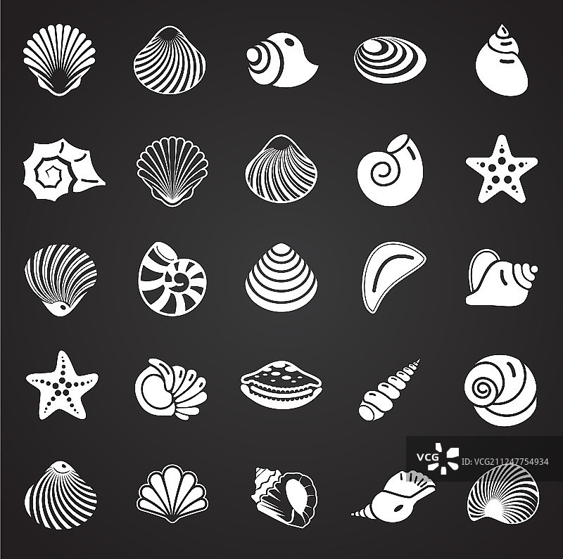 黑色背景上的一组海螺图标图片素材