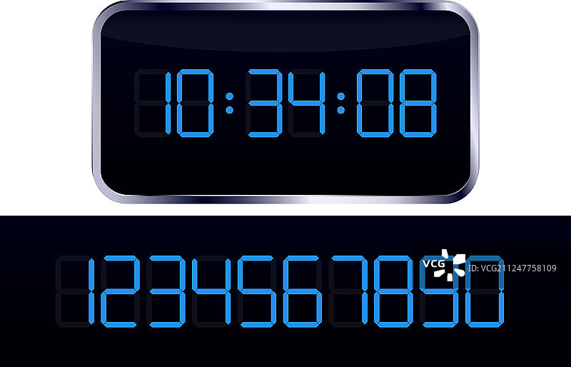 蓝色数字时钟和数字集合图片素材