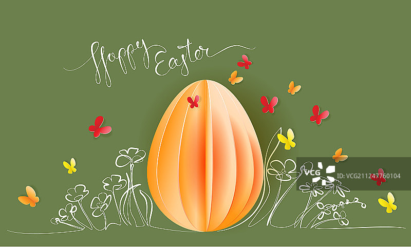 手绘花卉与纸鸡蛋蝴蝶图片素材