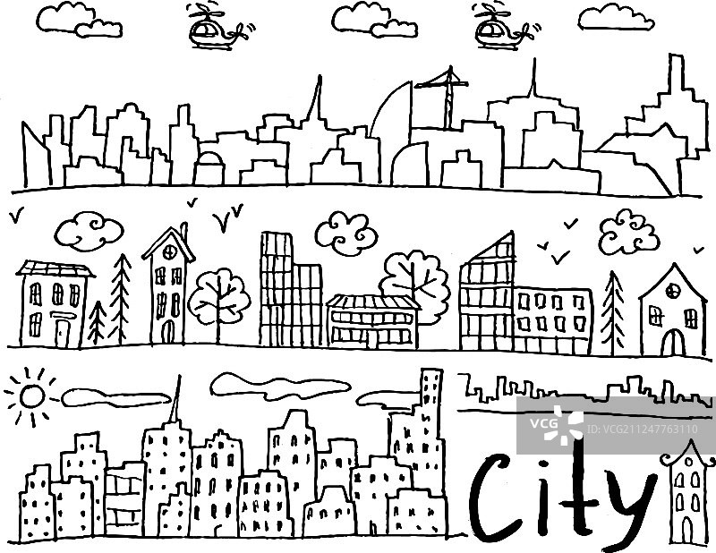 手绘涂鸦城市套装图片素材