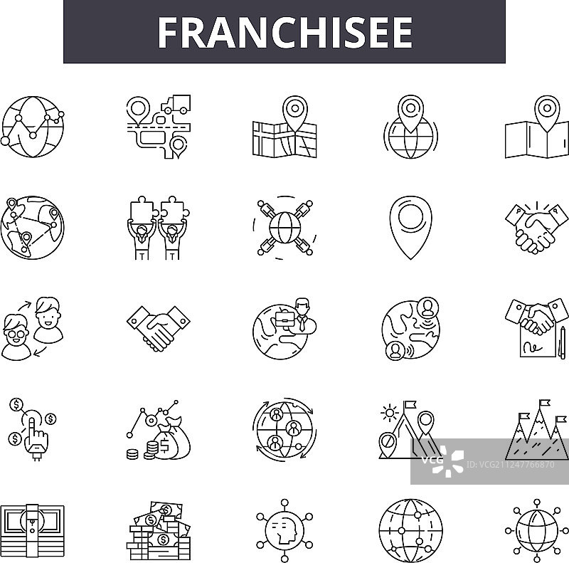 特许经销商线条图标符号集轮廓图片素材